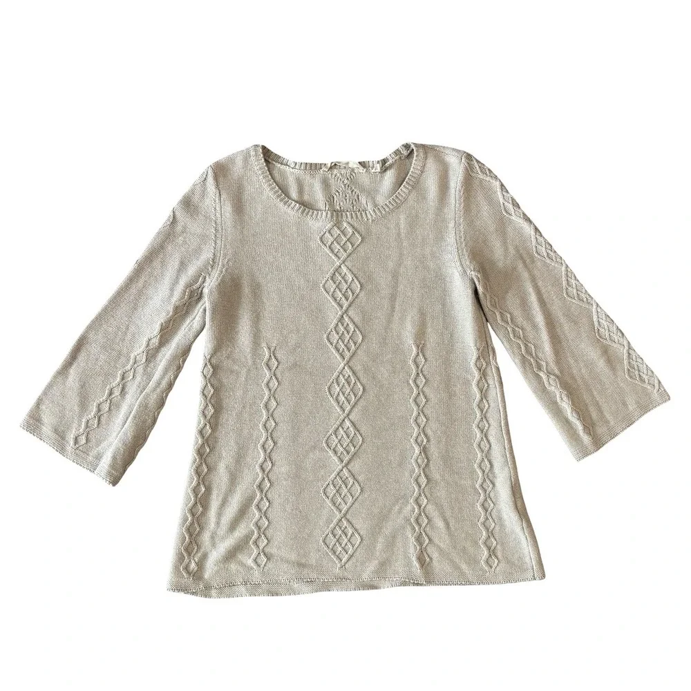 Soft Surroundings Silk Cashmere Blend Lattice Cable Knit Sweater Beige PXS